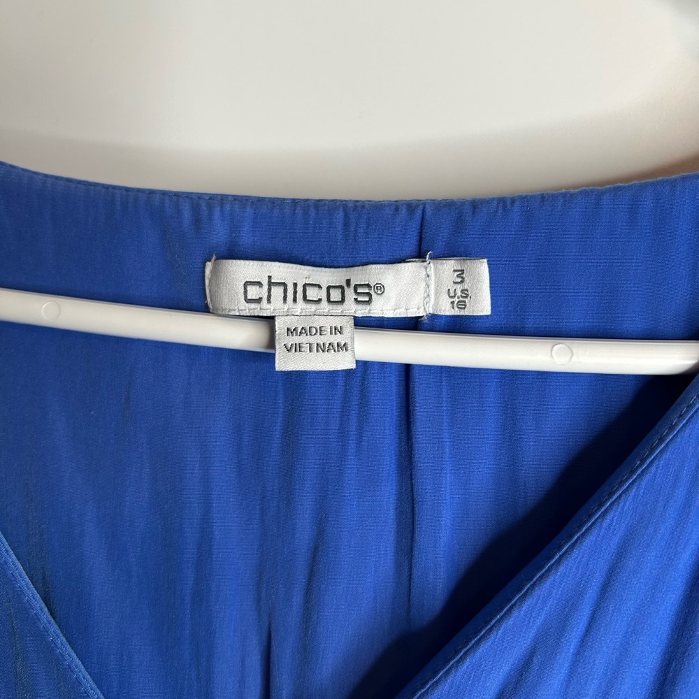 Chico’s Women’s Size 3/XL Short Sleeve Midi Dress V Neck Defined Waist Blue 6491 - Picture 7 of 10